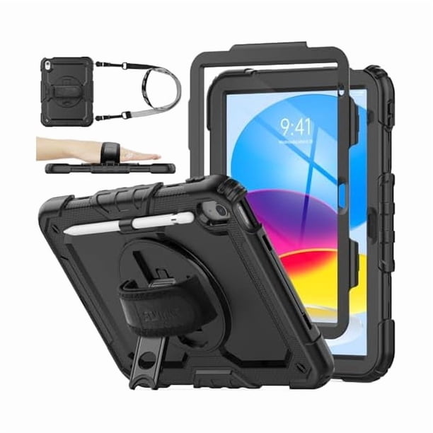 wonim11 SEYMAC stock Case for iPad (A16) 11th/10th Generation 11''/10.9'' 2025/2022, Full-Body Drop Protection Case with Screen Protector &360° Rotate Hand Strap/Stand, Black