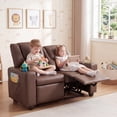 thumbnail image 4 of Costway Fauteuil Inclinable pour Enfants 2 Places avec Porte-Gobelets, Poches de Rangement Latérales, Dossier Réglable, Brun, 4 of 8