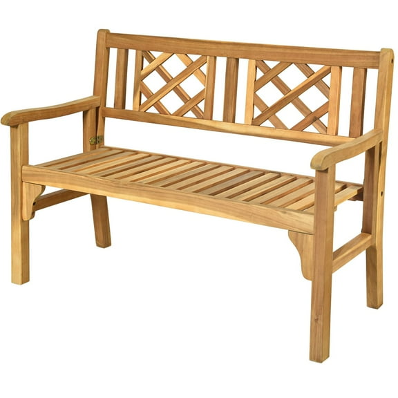 Sptwo | Outdoor Patio Bench Acacia Wood Garden Bench with Backrest and Armrest, Foldable 4-Feet Two Person Loveseat Chair for Garden Lawn Balcony Backyard
