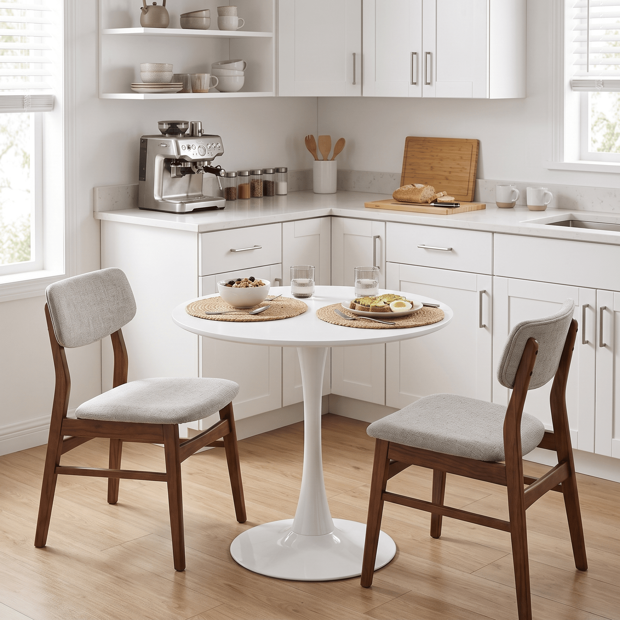 Homy Casa 31.5" Modern Round Dining Table for 2, Pedestal Kitchen Table for Small Spaces, White