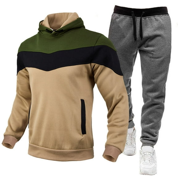 guisaled Trendy Tracksuit 2 Pieces Set for Men Athletic Casual Cozy Sweatsuit Hooded Sweatshirt And Joggers Pants Tracksuits