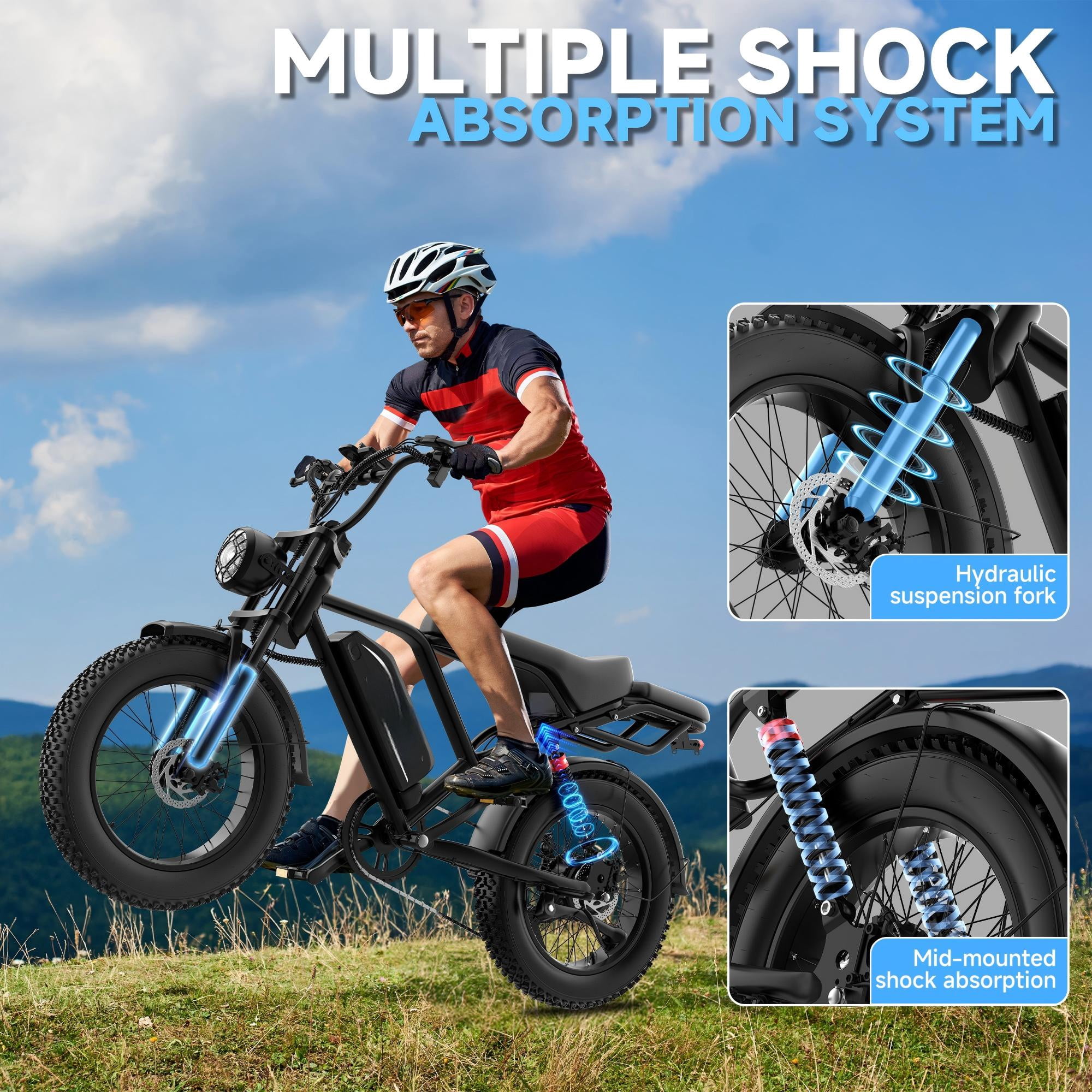 Electric Bike for Adults 20" Fat Tire Electric Bike with 48V 18Ah Battery 50-70 Miles Electric Motorcycle Ebikes, 1000 Peak Motor 31MPH Top Speed E-Bikes UL2849