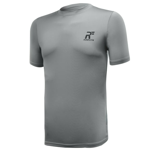 RunFlyte Men's Basics Short Sleeve Moisture-Wicking T-Shirt Light Grey/Black f1002-ggk