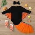 thumbnail image 4 of Mercatoo Toddler Baby Girls Halloween Outfit Letters Long Sleeves Romper Jumpsuit Tops Tutu Skirt 𝐈𝐧fant Girls Clothes Set, 4 of 8