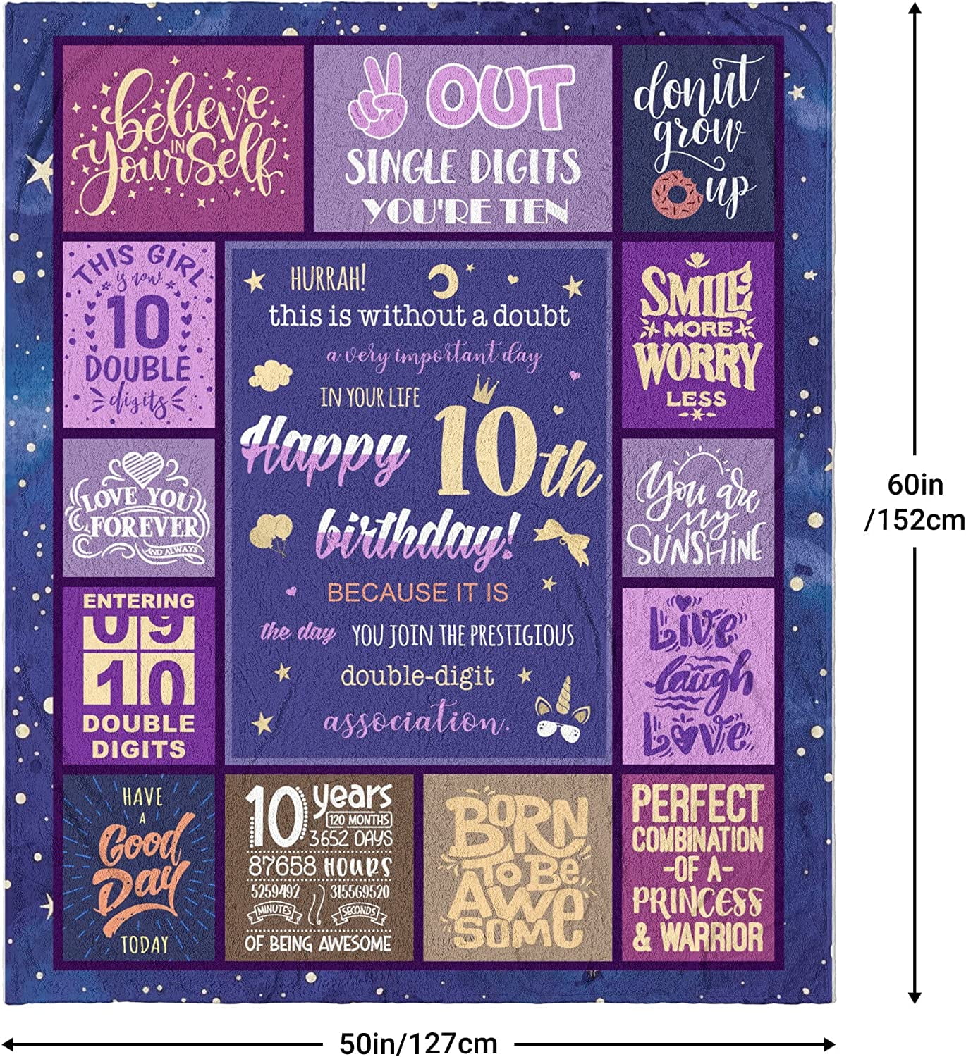 Muxuten Gifts for 10 Year Old Girl Blanket 60X50, 10 60x50, Purple-10th