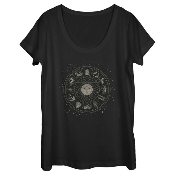 Women's Lost Gods Celestial Astrological Wheel  Graphic Tee Black 2X Large