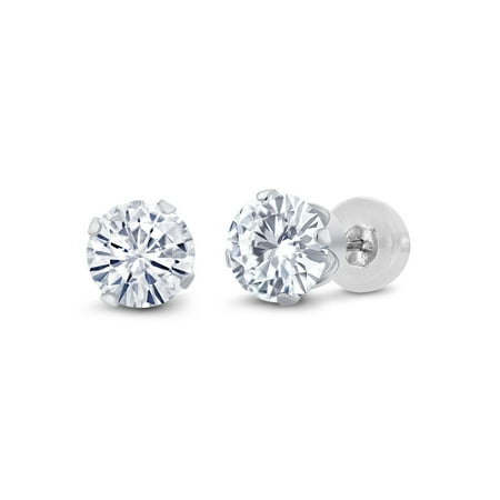 14K White Gold Stud Earrings Set Round Forever Classic Very Light (IJK) 2.00 ct (DEW) Created Moissanite from Charles & Colvard