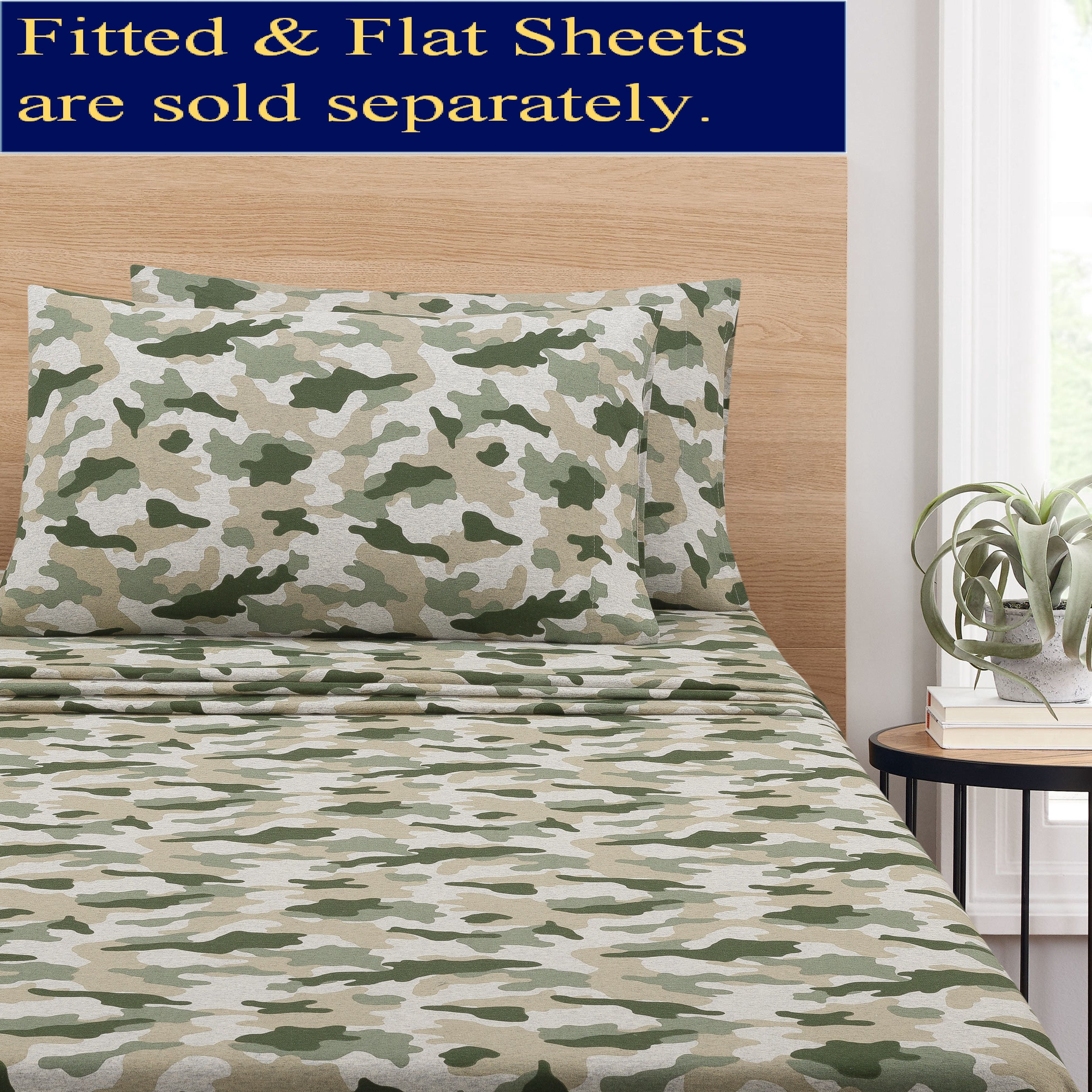 Mainstays Adult Jersey Extra Soft Pillowcase Set, Standard/Queen, Camo, 2 Piece