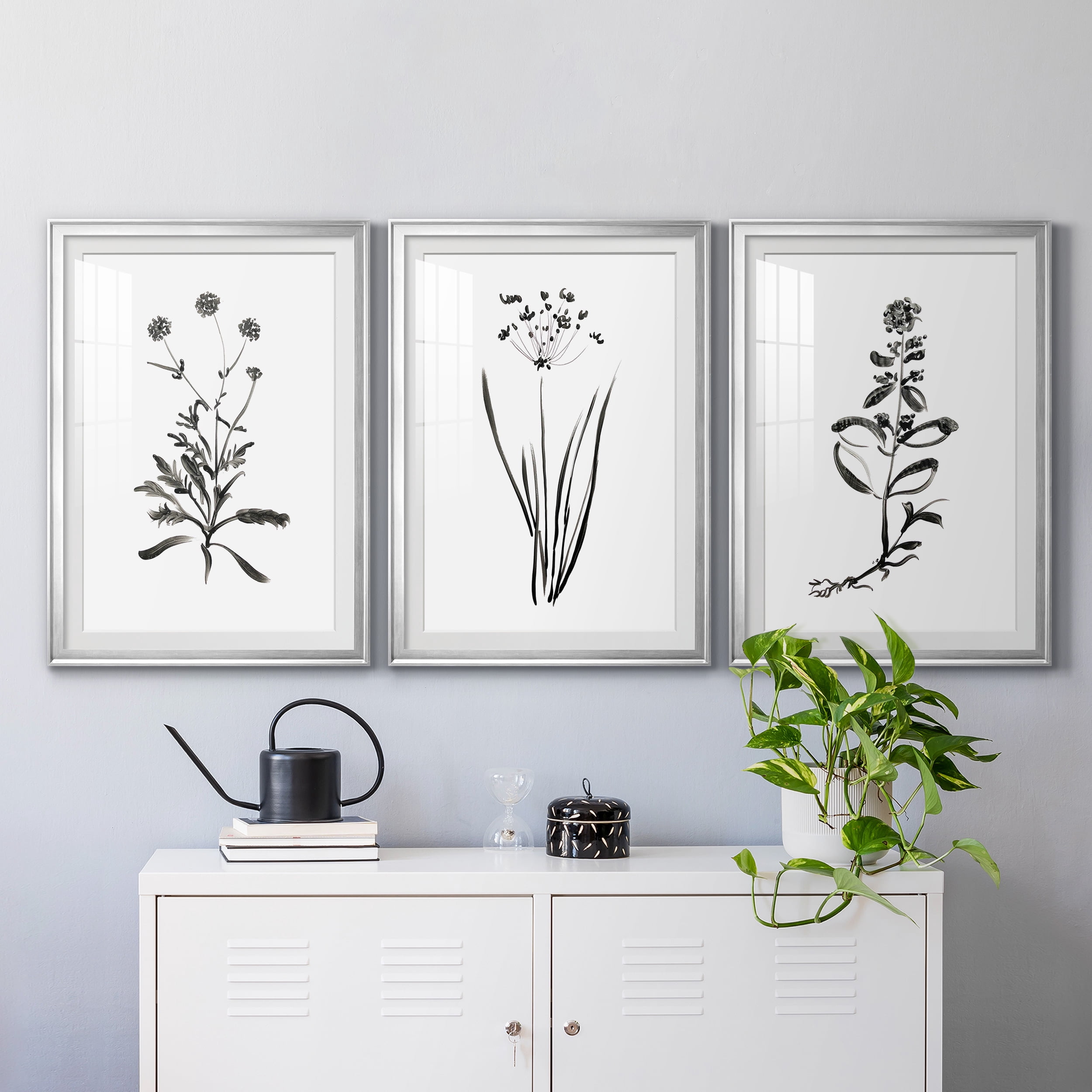 Inky Botanical I Premium Framed Prints Set of 3 - Ready to Hang - 30.5 x 42.5 Each - Silver Frame