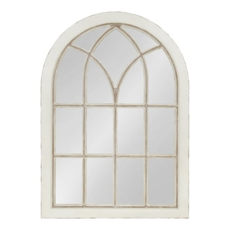 Kate and Laurel NIkoletta Large Classic Wood Windowpane Arch Mirror, 31x44, Distressed Coastal White