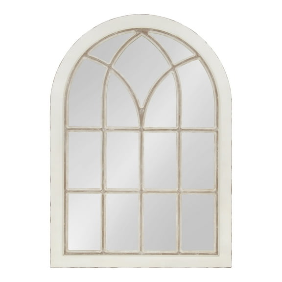 Kate and Laurel NIkoletta Large Classic Wood Windowpane Arch Mirror, 31x44, Distressed Coastal White