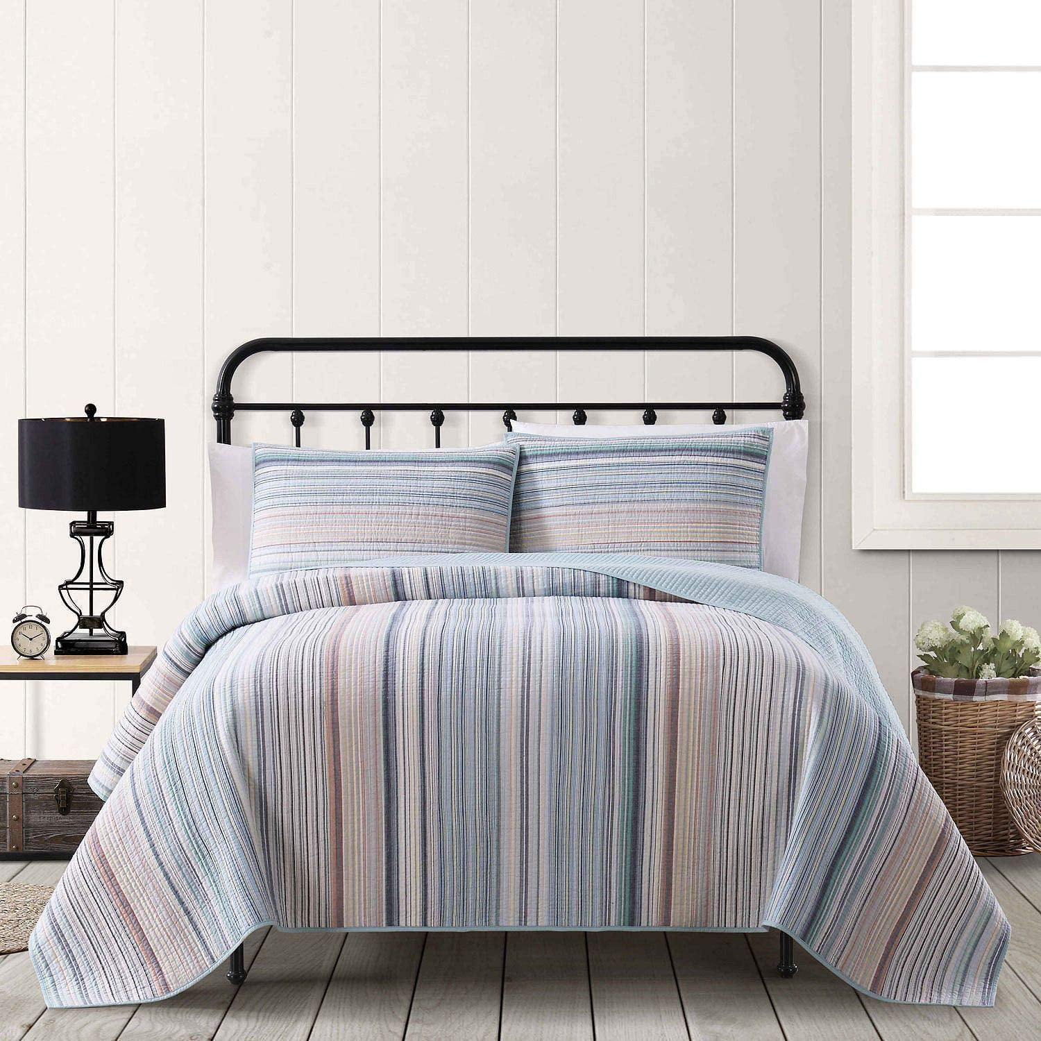 American Traditions 3 Pc Cotton Quilt Set F Q Newport Stripes