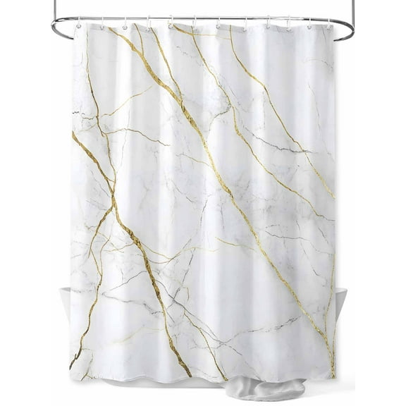 Fsddascl White Gold Marble Shower Curtain Set - Small 36" x 72" Washable Bathtub Curtain with 12 Hooks, Modern Farmhouse Abstract Patterned Waterproof Fabric Stall Shower Curtains for Bathroom