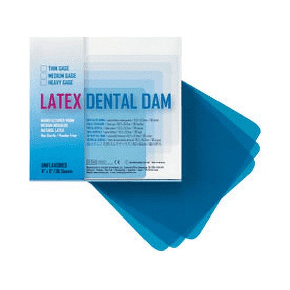Crosstex 19100 Crosstex Latex Dental Dams 5" x 5" Medium Blue Unflavored 52/Pk
