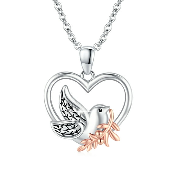AOVEAO Dove of Peace Necklace 925 Sterling Silver Heart Pendant Necklaces Birthday Xmas Gift Jewelry for Women Mom Daughter Niece Wife