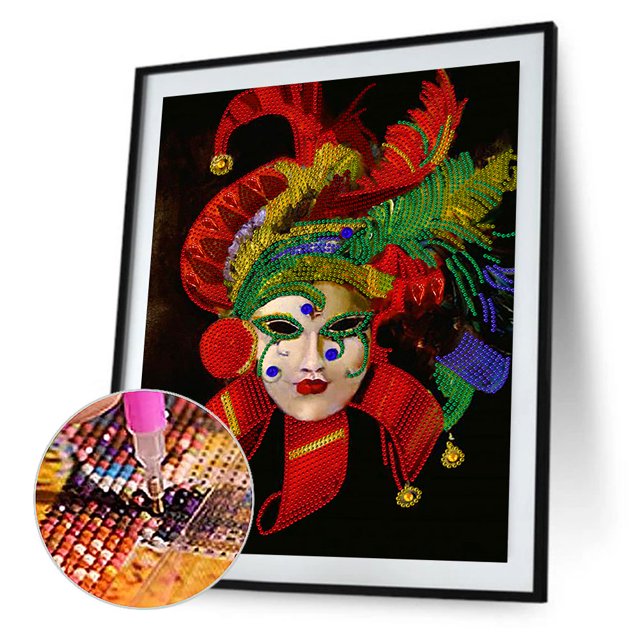 Cuadros Decorativos Máscara Mujer DIY Diamante Pintura Parcial Forma Especial Taladro 30x40cm (YXC125) Likrtyny embutido en tela