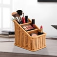 thumbnail image 5 of Kitecy Woven Rattan Desk Organizer 3 Slot Organizer Countertop Basket Rattan Desk Storage Basket Small Item Storage Holder for Remotes Makeup Brushes And Pens, 1 Pack, Khaki, 5 of 9