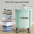 thumbnail image 2 of Laundry Basket with Wheels, 170L Rolling Laundry Hamper with Removable Bag and Steel Frame, Round Laundry Cart with 4 Casters and 2 Brakes, Ideal for Bedroom, Bathroom, Laundry Room, Mint Green, 2 of 8