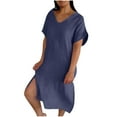 thumbnail image 3 of Xunlbb Summer Dresses for Women 2025 Fashion Women's Summer Casual V-Neck Short Sleeve Solid Beach Sundresses Vent Dress S-2XL, 3 of 8