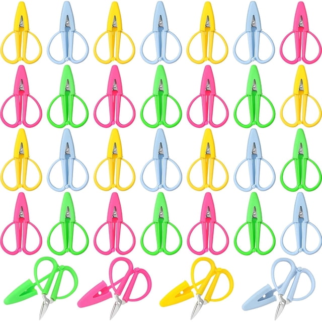 32 Pack Mini Scissors Thread Snips Tiny Colorful Small Sharp Scissors All Purpose with Cover Travel Scissors for Crafts Sewing Embroidery Paper Cutting DIY 4 Colors