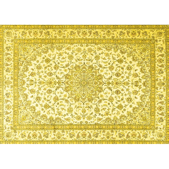 Ahgly Company Machine Washable Indoor Rectangle Medallion Yellow Traditional Area Rugs, 7' x 9'