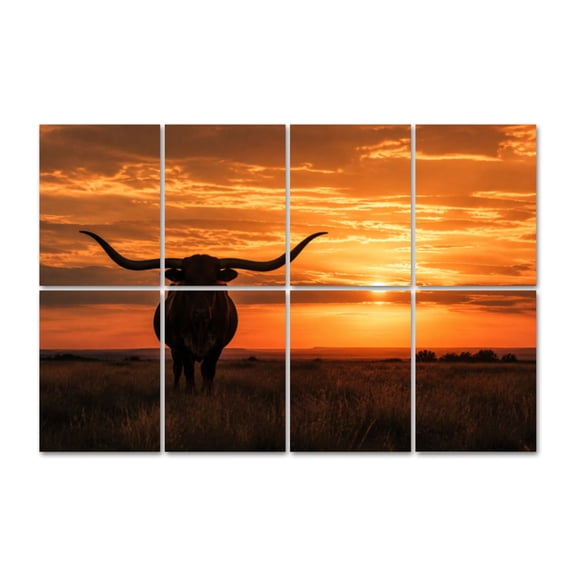 8 Pack Art Acoustic Panels Longhorns Sunset Cattle Self-Adhesive Decorative Sound Absorbing Wall Panels, Sound Panels for Recording Studio Living Room 48"x32"