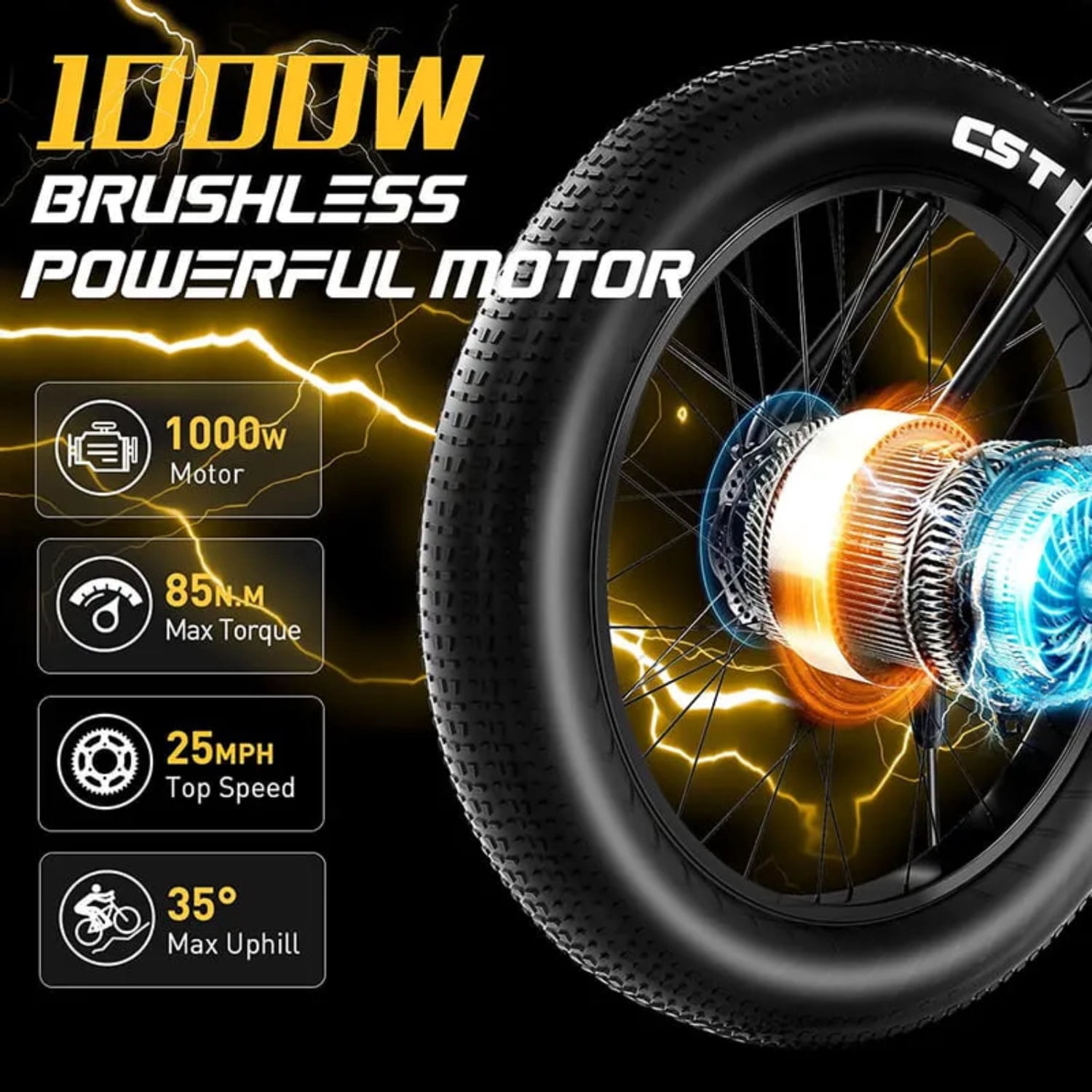 1000W Electric Bike for Adults, 26"x4.0" Fat Tire Mountain Bicycle, 25MPH 7-Speed Gears E-Bike