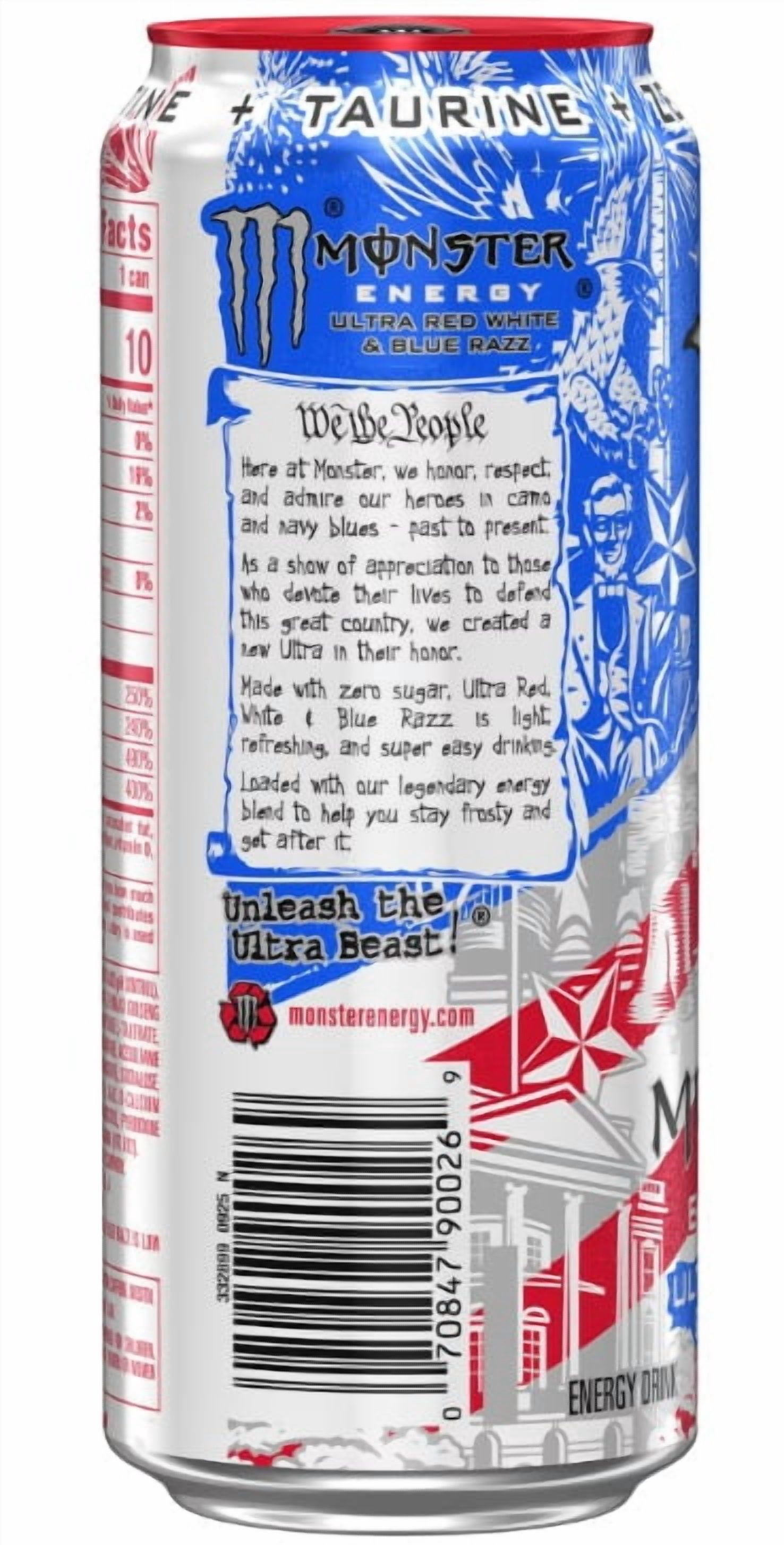 Monster Energy Drink , Ultra Red, White, Blue Razz, 16 fl oz, (Pack of 16)