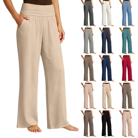 Lutiedan Wide Leg Yoga Pants for Women High Waisted Athletic Lounge Pants Stretch Baggy Workout Pants with Pocket,Coffee,XXL