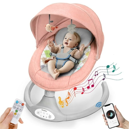 Electric Baby Swing,Bioby Infant Swing Rocker with Remote Control,5 Sway Speeds,Bluetooth Music,Pink