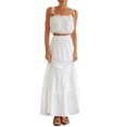 thumbnail image 2 of VISgogo Conjunto de Traje Femenino de 2 Piezas, Camisola Corta con Volantes y Tirantes de Color Sólido + Falda Larga para Verano, Blanco/Naranja, S/M/L/XL VISgogo moda, 2 of 9