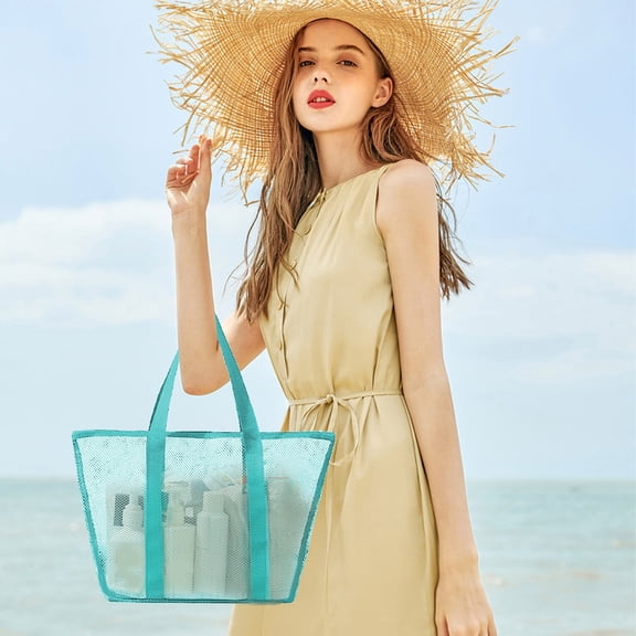 PEONAVET Women's Mesh Beach Bag Large Beach Tote Bag Women's Reusable Pool Bag Seaside Pool Beach Vacation Thing Multifunctional