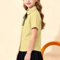 thumbnail image 6 of ZToonmas Girls Solid Peter Pan Collar Short Sleeve Uniform Shirt with Ribbon Bow Tie for 1-18 Years Old Kids Teens Breathable Preppy School Blouse for Back to School, 6 of 9