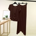 thumbnail image 2 of Wenini Women’s Solid Color Short Sleeve Casual Loungewear Set with Draped Top Loose Skirt Plus Size Pajama Set, 2 of 5
