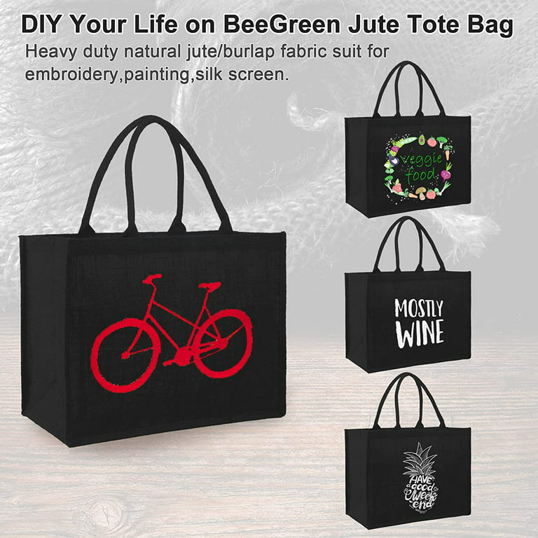 BeeGreen Black Beach Canvas Large Tote Bags with Zipper Pockets