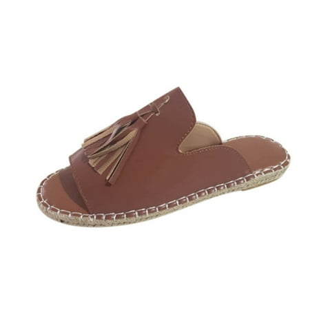 

iOPQO Women s sandals Women s Ladies Fashion Casual Flat Fringe Shoes Slippers Peep Toe Sandals Ladies Casual Tassel Woven Brown 40