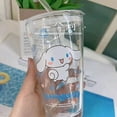 thumbnail image 3 of Transparent Glas Vattenkopp Söt Tecknad Frukostkopp Sugrör Med Lock Mjölk Juice Vattenkopp Glas Sippy Kopp Barnpresent, 3 of 3
