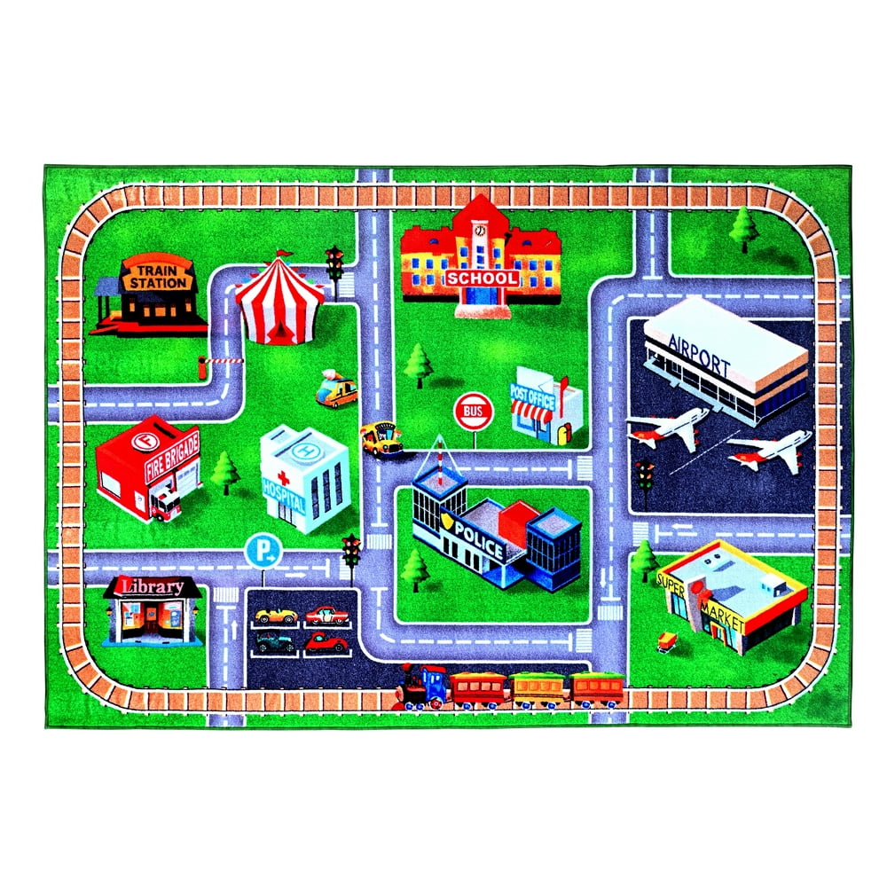 City Map & Game Non skid backing High Definition Print 3'3"x6'6" Area