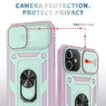 thumbnail image 3 of iPhone 11 Case,Dteck Shockproof Rubber Slide Camera Lens Protection Hybrid PC Ring Holder Kickstand Card Slot Design Cover For Apple iPhone 11 6.1-inch,Green+Pink, 3 of 9
