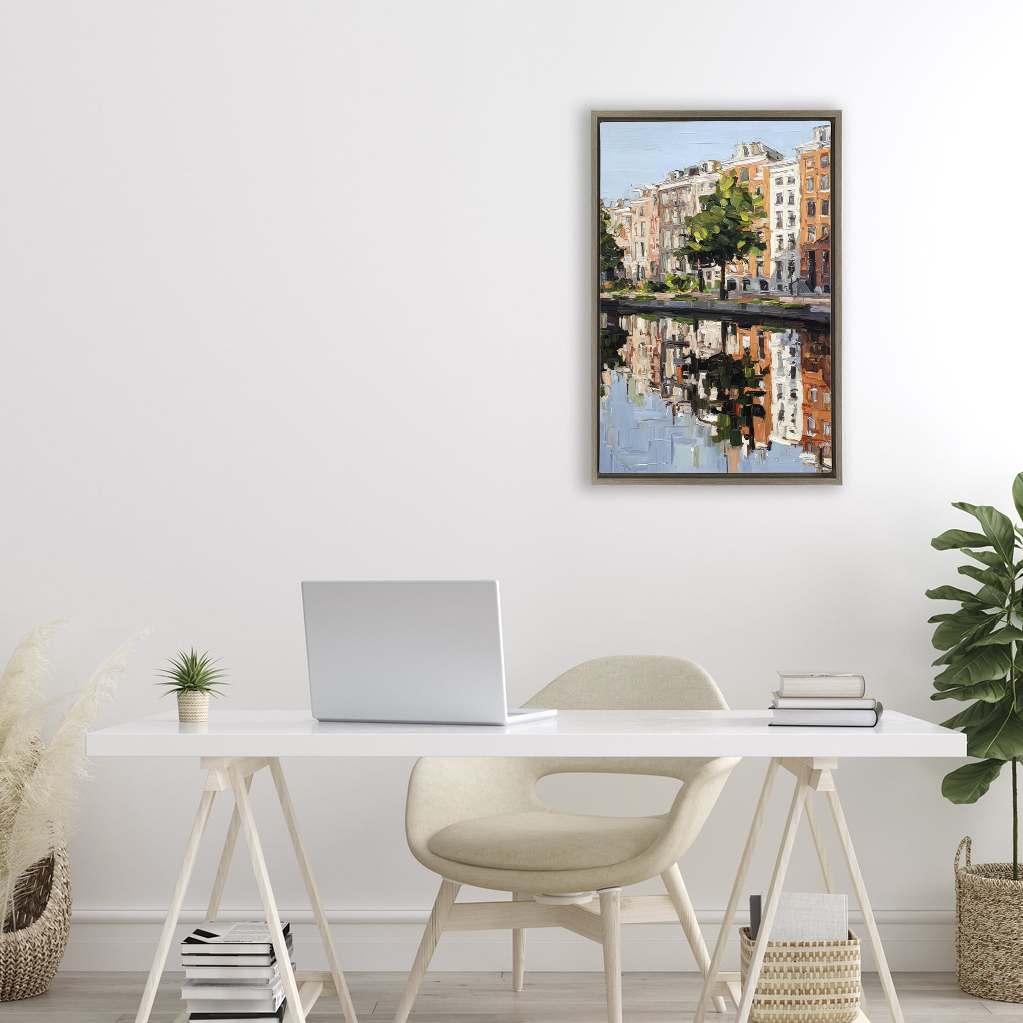 Stupell Industries Waterside Apartments on Canal Brown Framed Floater Canvas Wall Art, design by Petal Prints Design
