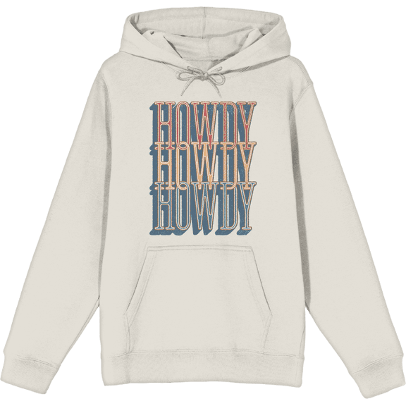 Western Howdy Repeat Text Long Sleeve Adult Hooded Sweatshirt-Medium-Cream