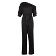 thumbnail image 3 of Summer Clearance Zpanxa Jumpsuits for Women Dressy Solid Off Shoulder Short Sleeve with Belt Slim Jumpsuit Overalls Black XL, 3 of 6