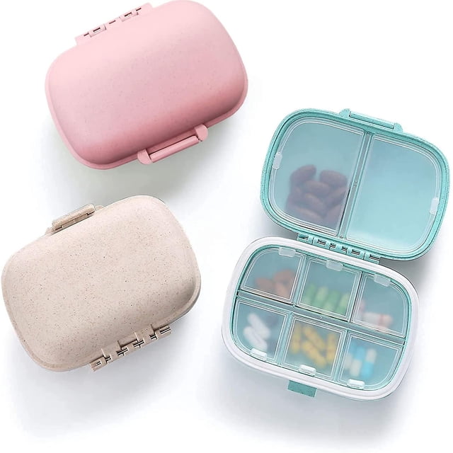 Organizador de pastillas de viaje con 8 compartimentos, pastillero pequeño a prueba de humedad, pastillero diario para medicamentos portátiles, contenedor de vitaminas, monedero de bolsillo (beige,b LingWen 8390606296924