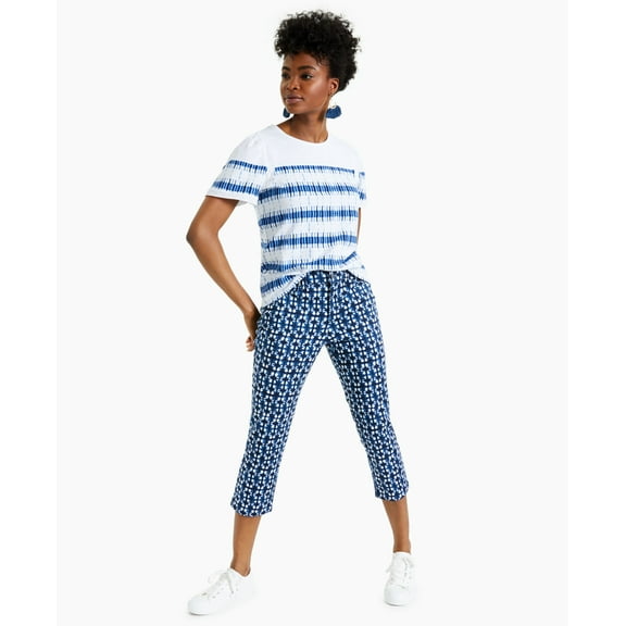 Charter Club Printed Bristol Tummy Control Capri Jeans Intrepid Blue 6