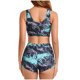 thumbnail image 3 of Trajes de baño para mujer, Trajes de baño para mujer, Traje de baño de dos piezas con shorts deportivos estampados de esquina plana para mujer, Traje de baño de poliéster para mujer, 3 of 3