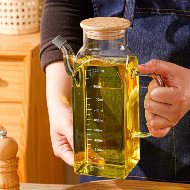Dispensador de aceite de vidrio de borosilicato a prueba de fugas con marcas de medición, ideal for uso en cocina y comedor
