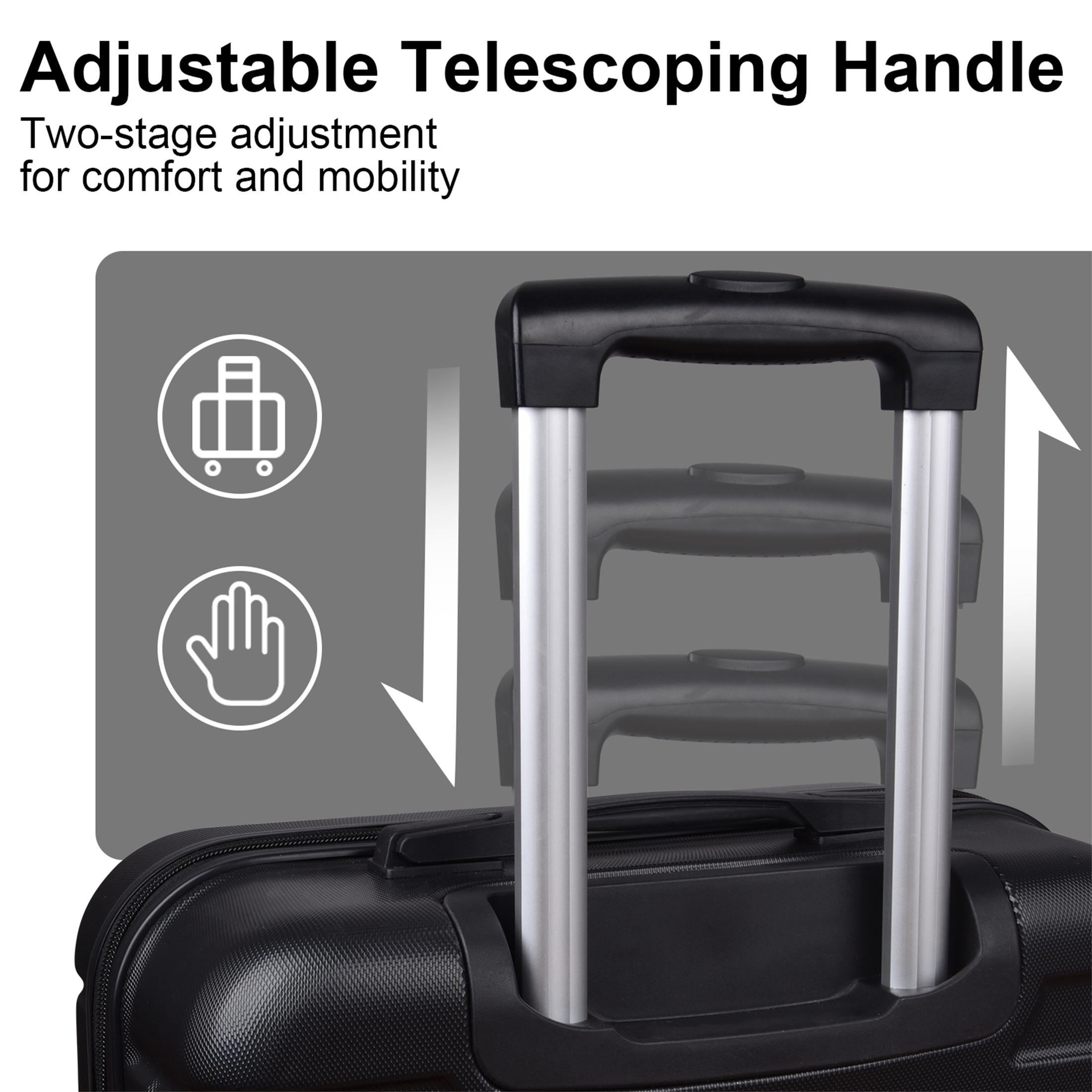 Aukfa 3 Piece Carry On Luggage Set, Hardside Suitcase w/ Double Wheels, Black (20/24/28)