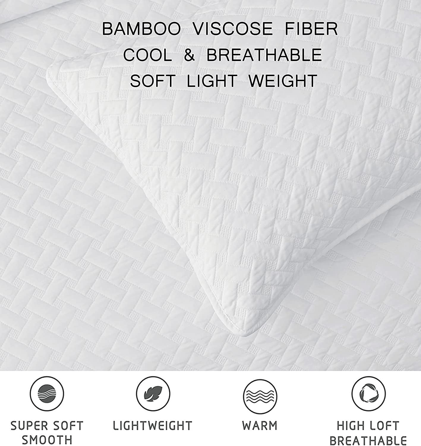 Chezmoi Collection Randall 3-Piece Soft Cooling Bamboo Fiber Quilt Bedspread Basketweave Quilted Coverlet Set (Queen, White)