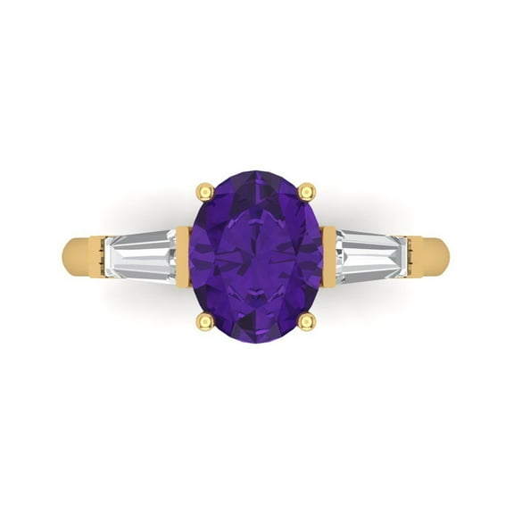 Clara Pucci 14K Yellow Gold 2.5ct Amethyst Three-Stone Ring for Women