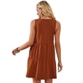 thumbnail image 3 of Summer Women's V-neck Sleeveless Dresses Solid Color Casual Pleated Loose Tank Top Dress, 3 of 7